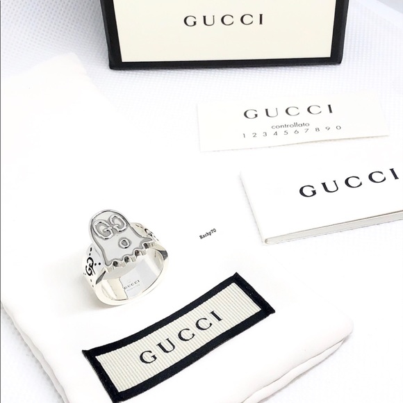 New Authentic GUCCI GHOST GG Sterling Silver Ring - Picture 8 of 10